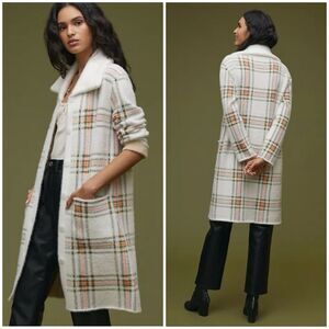 Maeve Anthropologie Button Down Longline Eyelash Plaid Cardigan Sweater Coat XXS